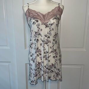 Vince Camuto Dusty Floral Chemise Nightgown Lace Trim L